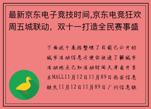 最新京东电子竞技时间,京东电竞狂欢周五城联动，双十一打造全民赛事盛宴